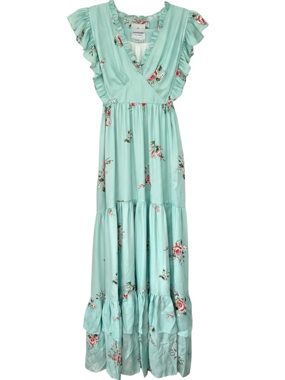 Laroque Original Floral Ruffle Tiered Maxi Dress in Mint